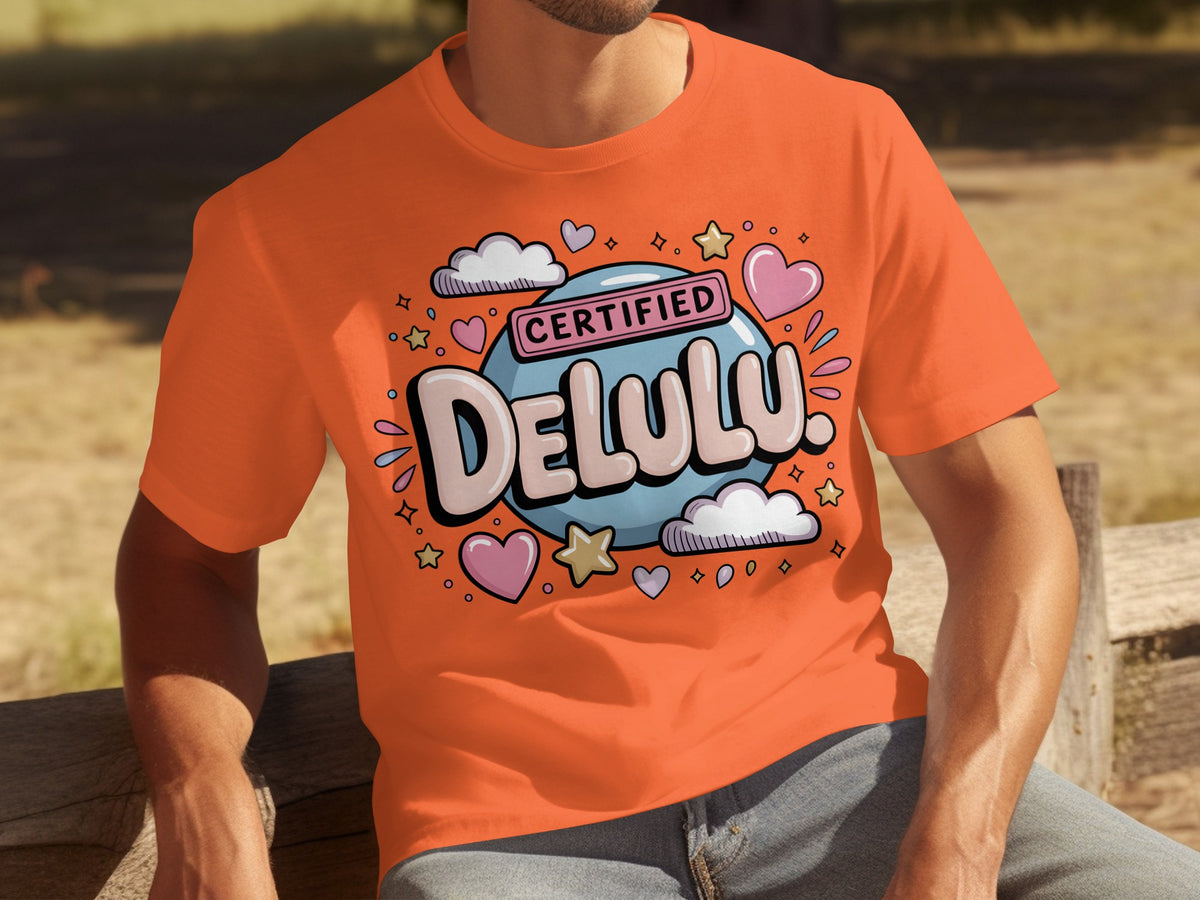 Certified Delulu Graphic Tee with Colorful Hearts and Stars