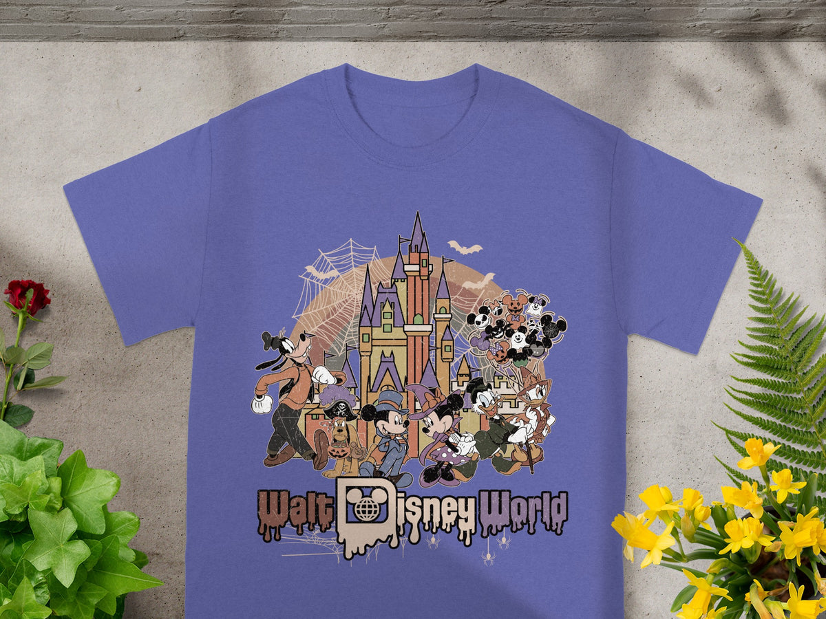 Walt Disney World Halloween t-shirt with characters and castle graphic.