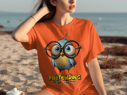 Cute Cartoon Bird with Glasses Pretending to be Normal Shirt