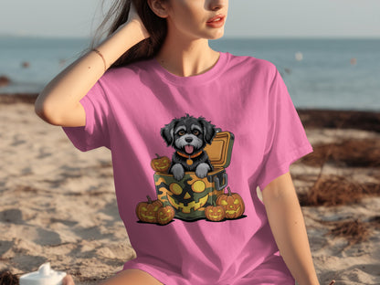 Cute Puppy Halloween Themed T-Shirt Design