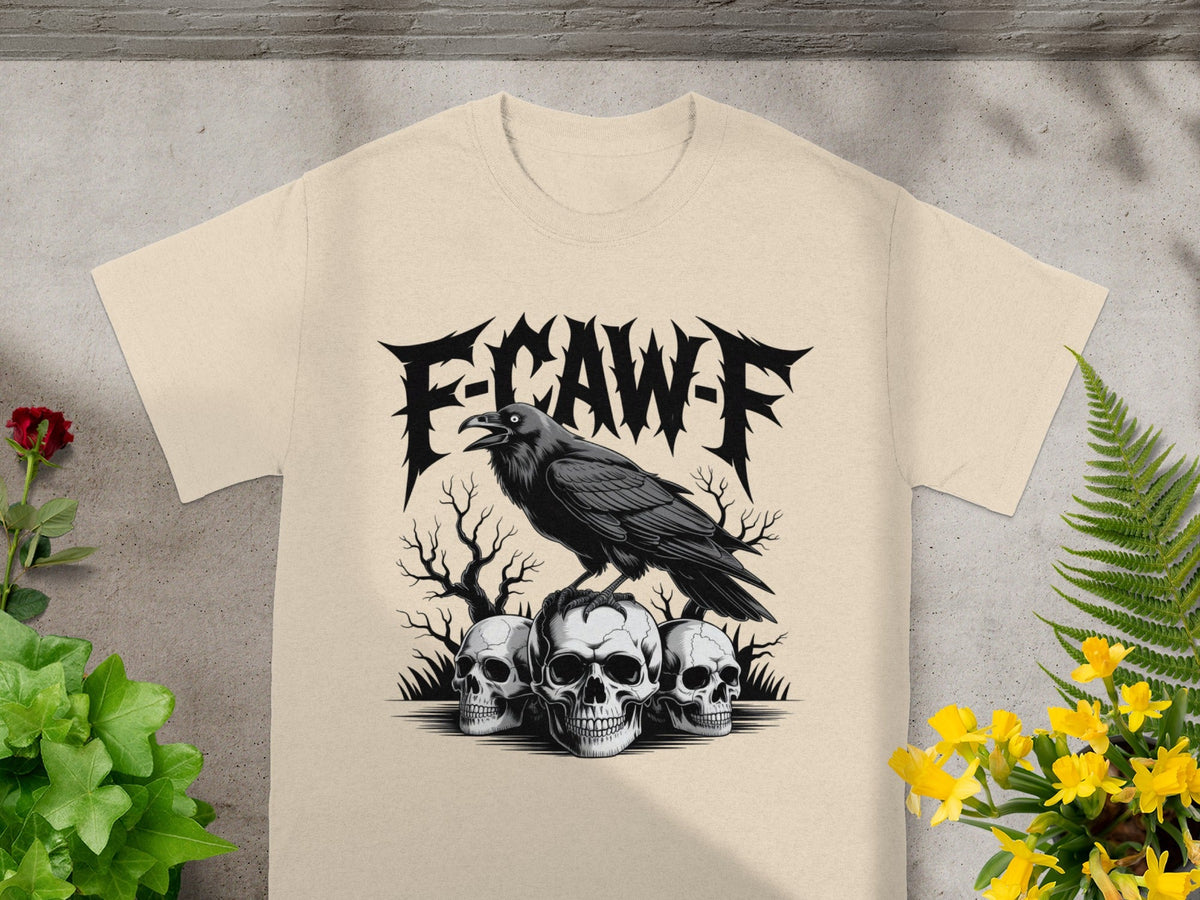 E-CAW-F Crow and Skulls Graphic T-Shirt