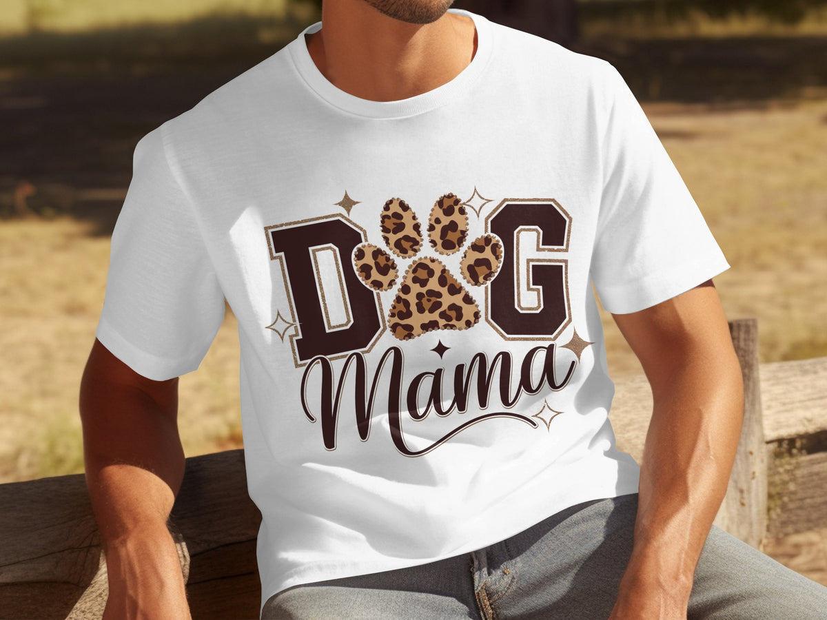 Dog Mama Leopard Print Paw Graphic White T-Shirt