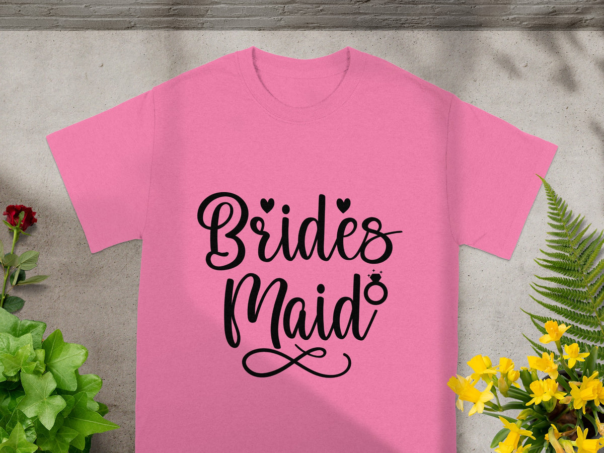 Bridesmaid Script Text Pink Graphic Bridal Party T-Shirt