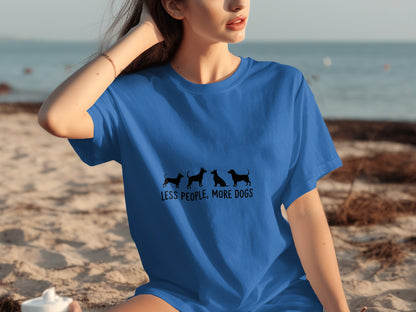 Less People More Dogs Blue Casual Shirt