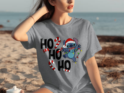 Ho Ho Ho Candy Canes and Santa Hat Graphic T-shirt
