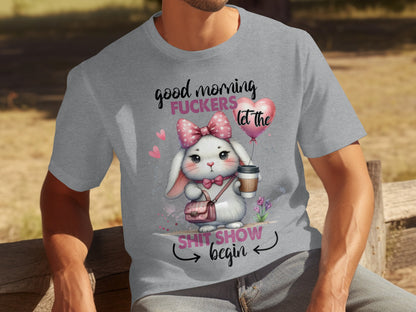 Good Morning Funny Bunny Drinking Coffee T-shirt