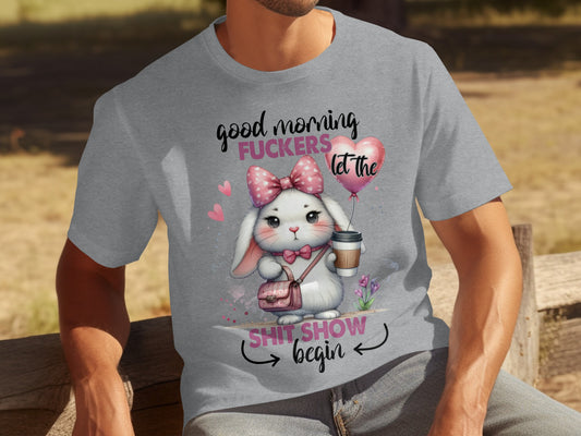 Good Morning Funny Bunny Drinking Coffee T-shirt
