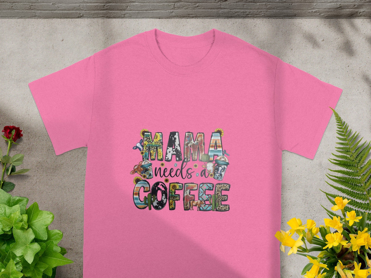 Mama Needs a Coffee Text Design Pink Shirt Product