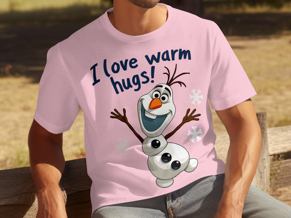 I Love Warm Hugs Cute Snowman Graphic Pink T-shirt