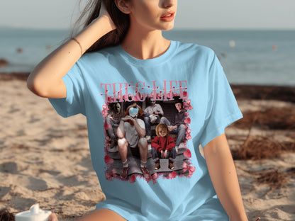 Thug Life Graphic Tee with Floral Accents Shirt