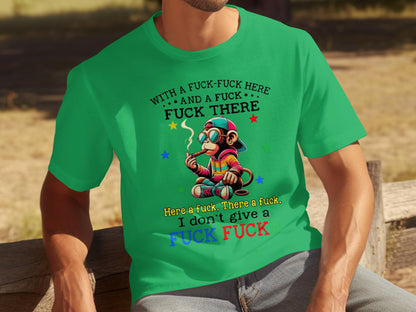 Funny Monkey Graphic Green Tee for Humorous Statement