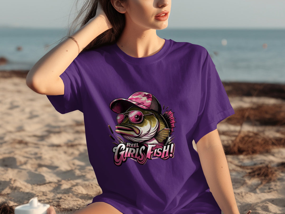 Reel Girls Fish Graphic Purple Casual Shirt