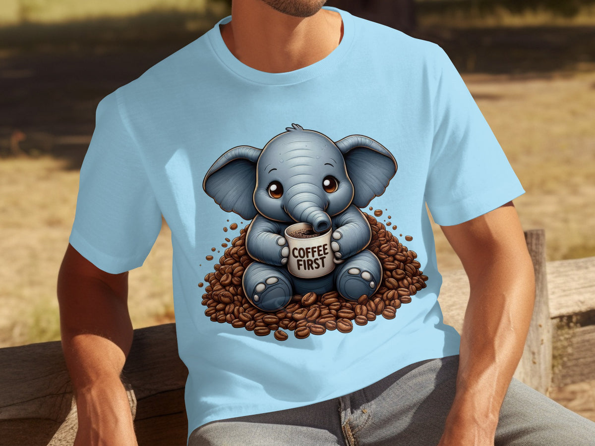 Adorable Elephant Coffee First T-Shirt for Coffee Lovers