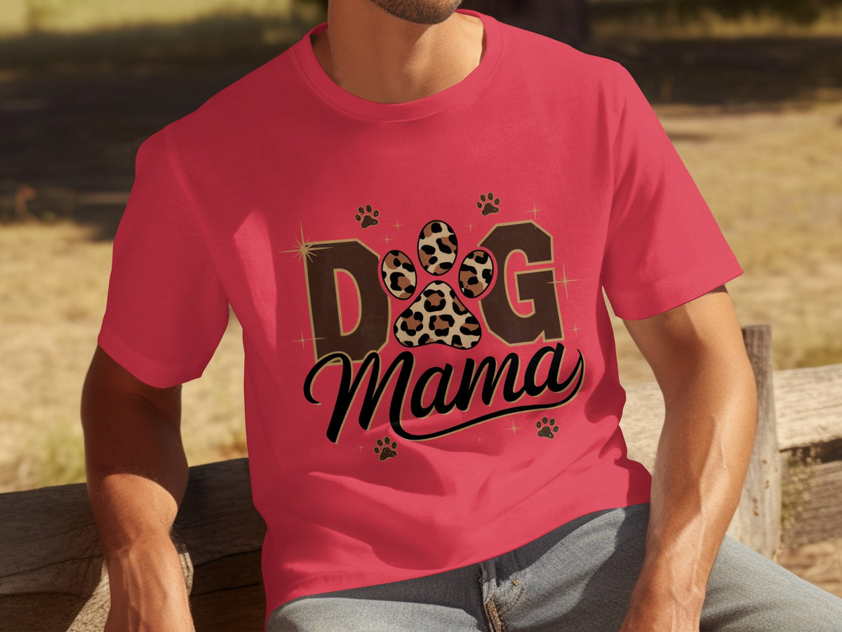 Dog Mama Leopard Paw Print Graphic Tee Shirt