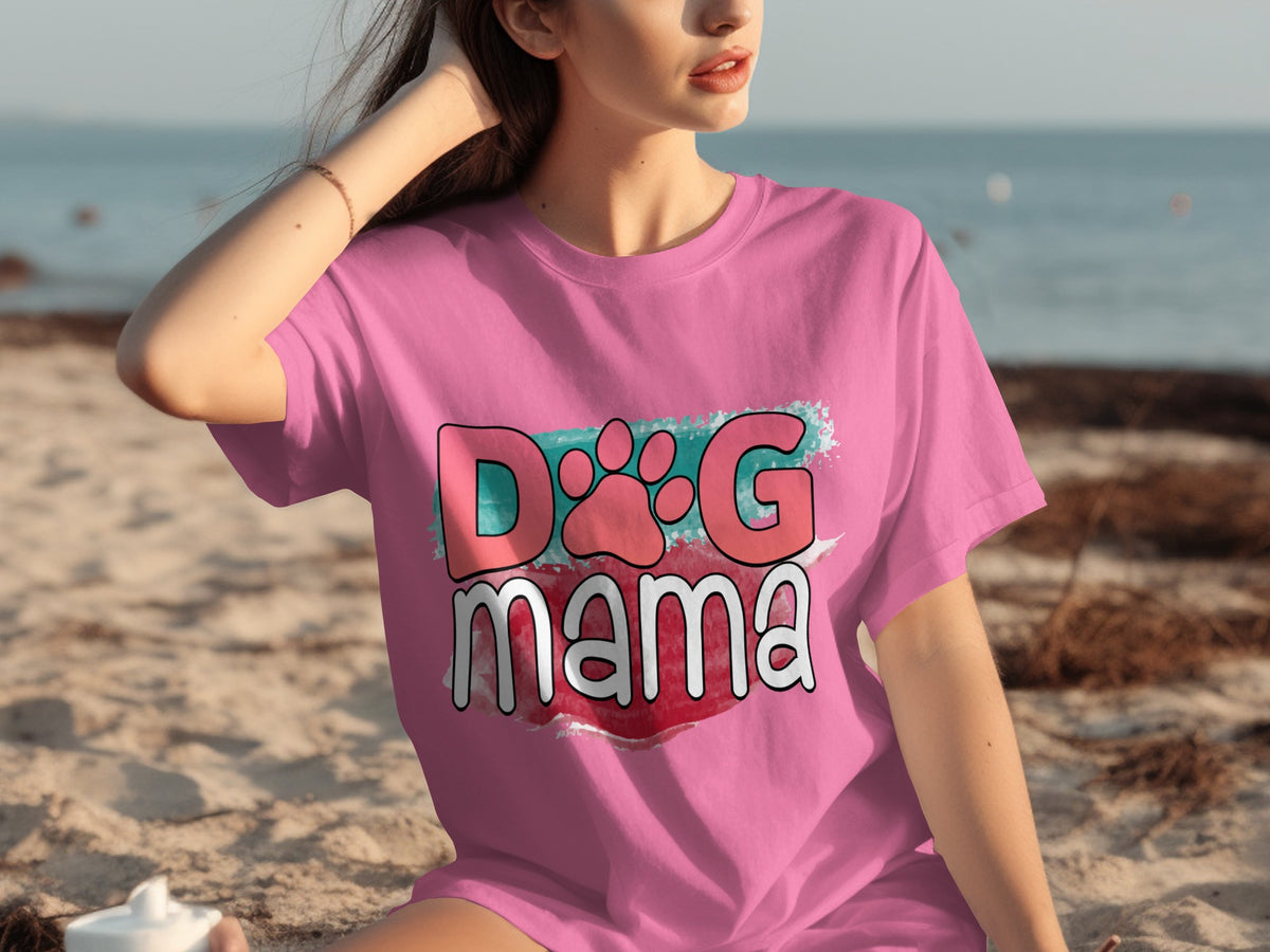 Dog Mama Pink T-Shirt With Paw Print Graphic Design