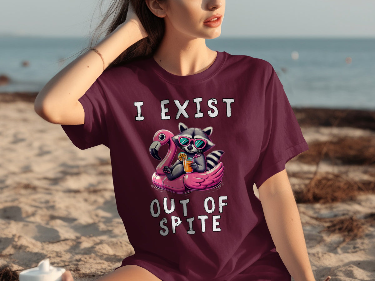 I Exist Out of Spite Funny Raccoon Flamingo T-shirt