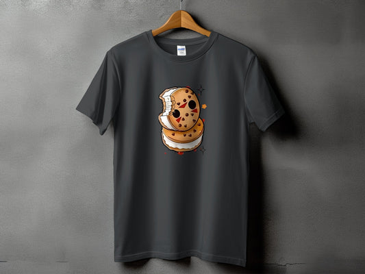 Dark grey t-shirt with a cartoon ice cream sandwich graphic.