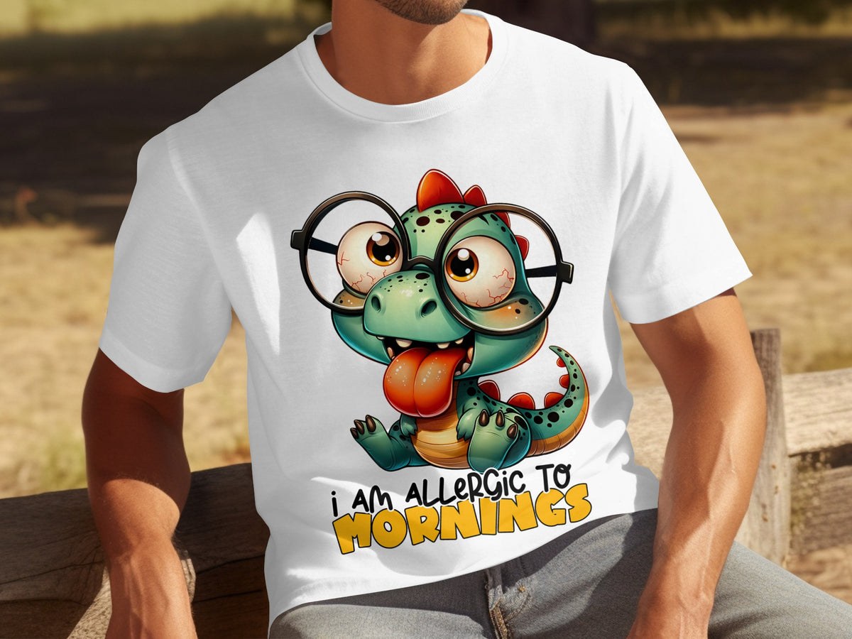 I Am Allergic To Mornings Funny Dinosaur T-shirt