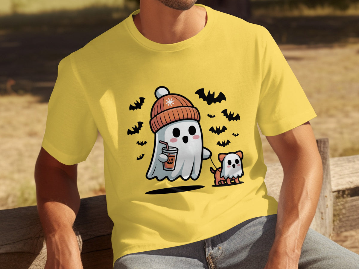 Cute Halloween Ghost with Coffee and Puppy Shirt