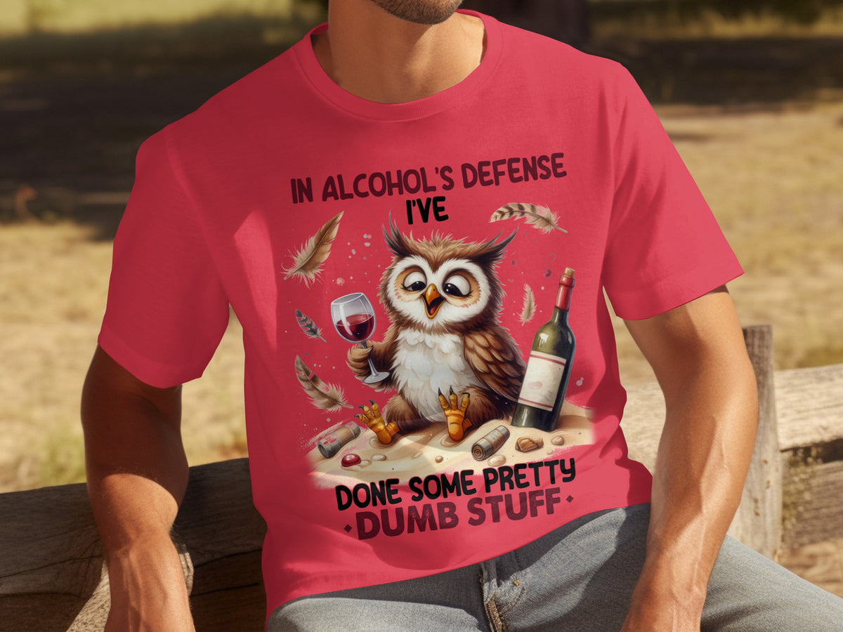 In Alcohol's Defense Owl with Wine Humorous Shirt