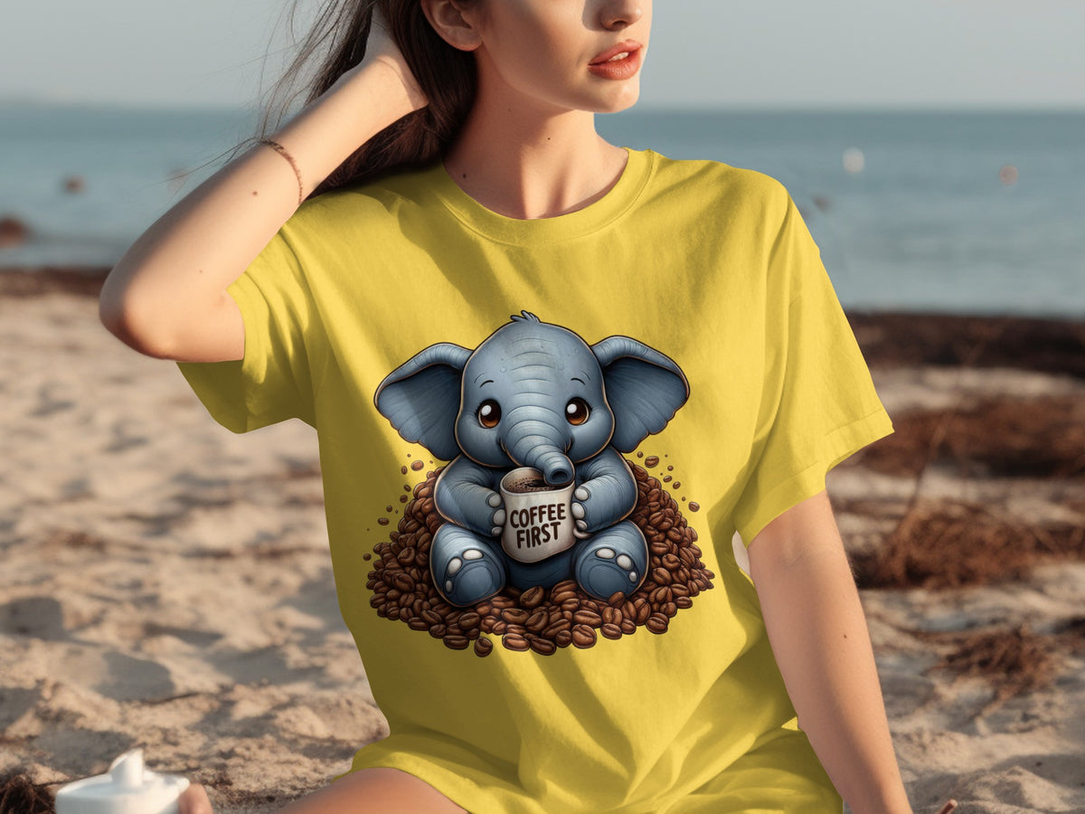 Adorable Elephant Coffee First Printed Shirt
