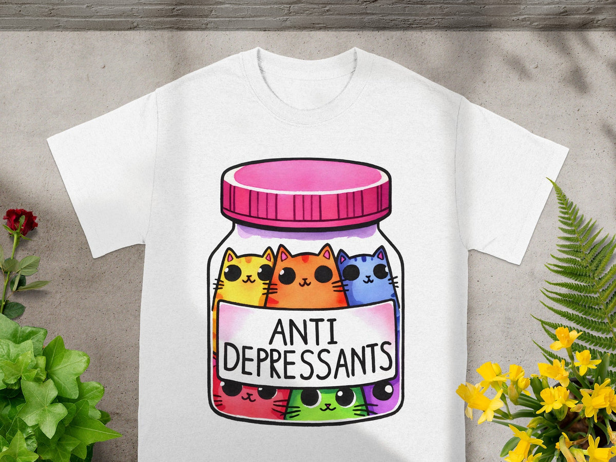 Cute Anti Depressants Cat Jar Graphic T-Shirt