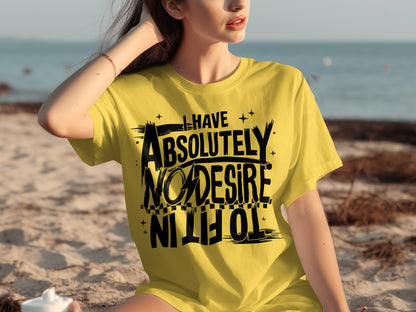 Absolutely No Desire Letter Print Yellow T-shirt