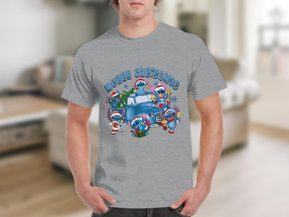 Merry Christmas Cartoon Characters Grey T-Shirt