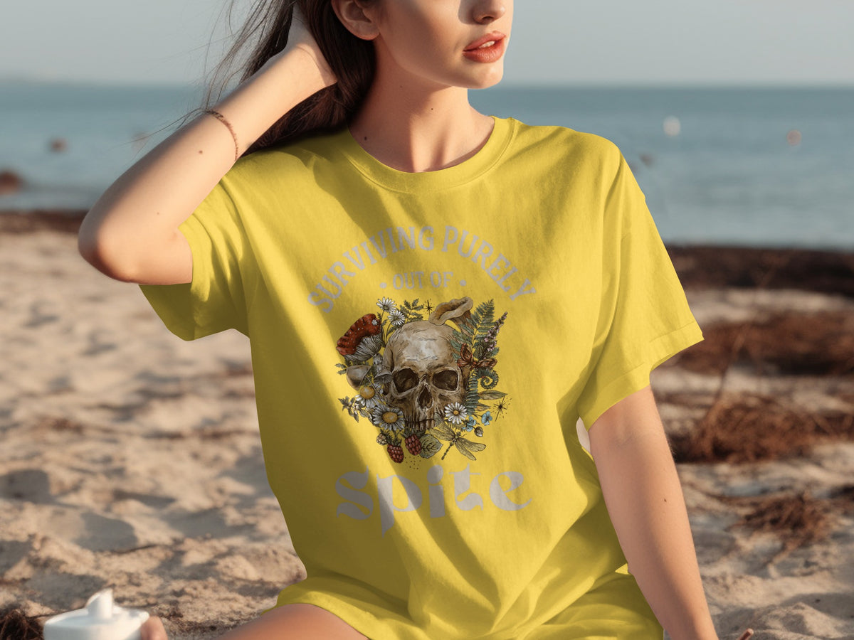 Surviving Purely Out Of Spite Skull Graphic Tee
