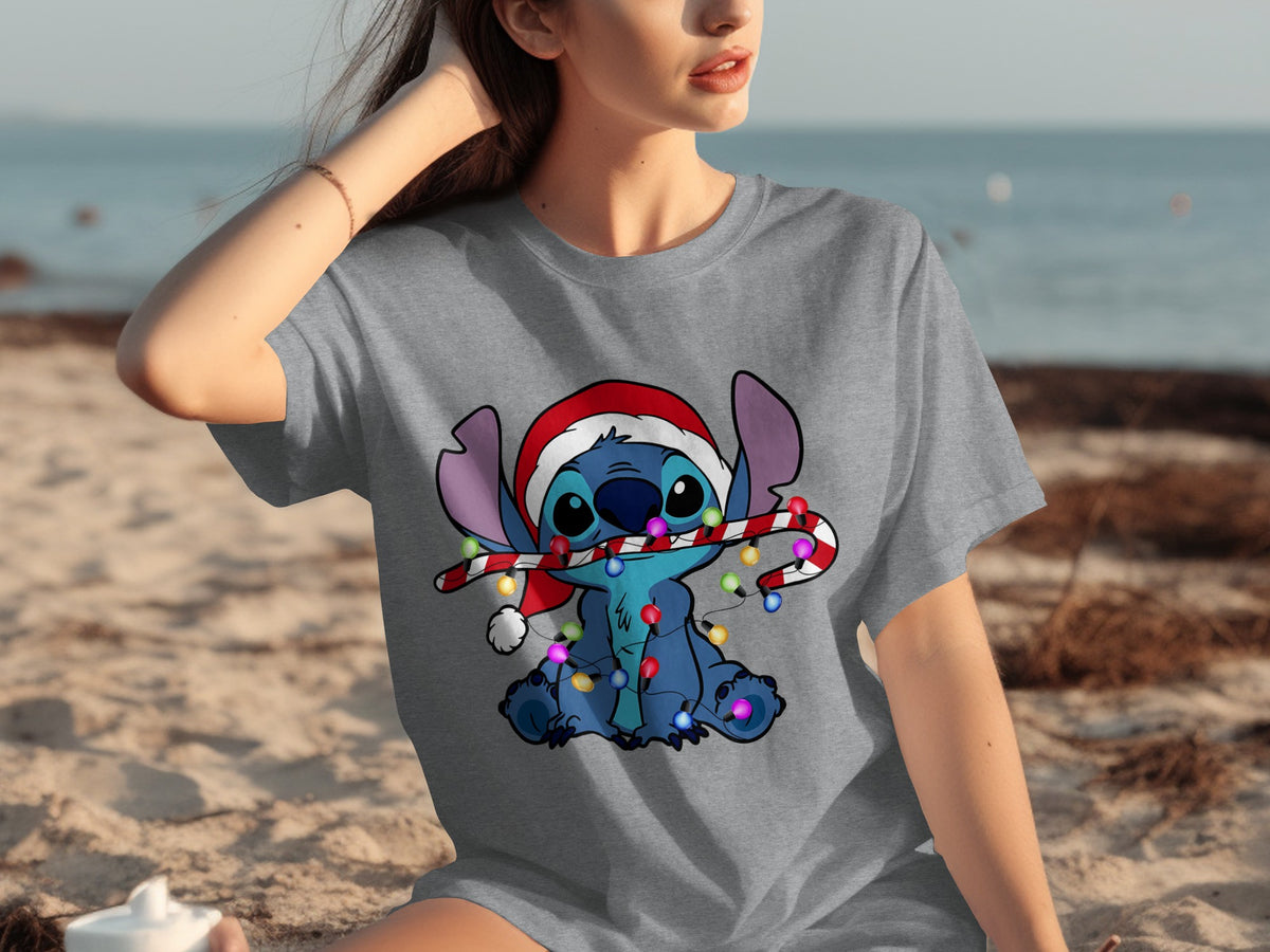 Cute Holiday Stitch with Lights Graphic T-Shirt