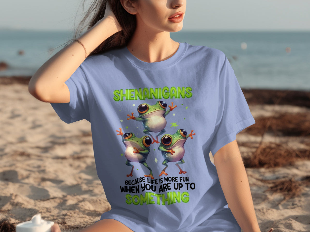 Shenanigans Frogs Fun Graphic Tee Up To Something Shirt