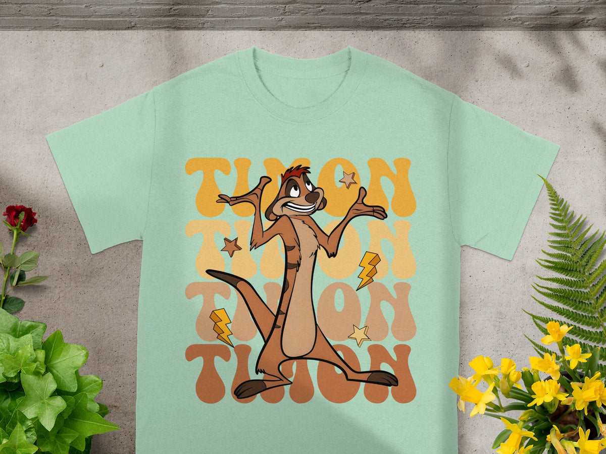 Mint t-shirt with Timon from The Lion King graphic and "Timon" text.