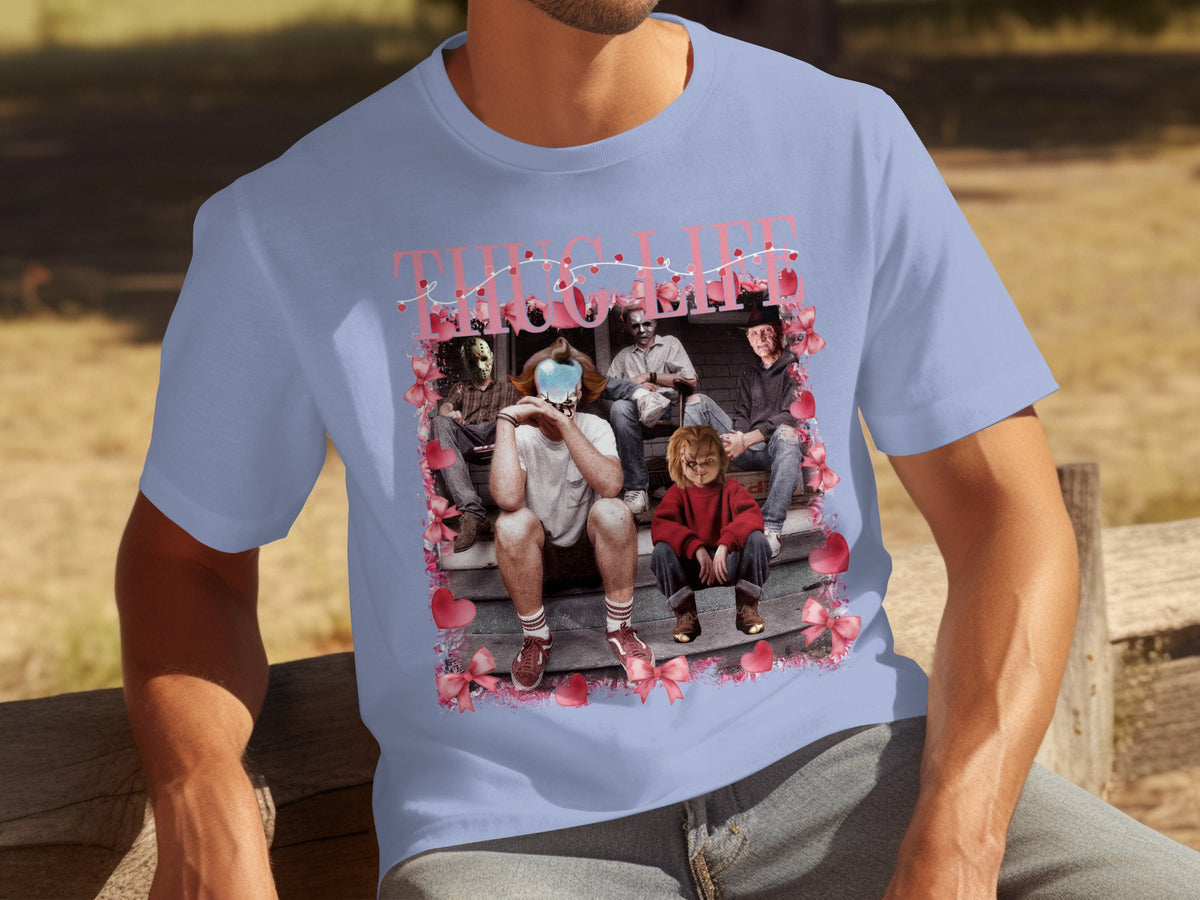 Thug Life Horror Characters with Hearts Graphic Shirt