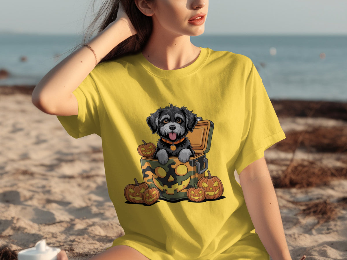 Cute Halloween Dog With Pumpkins Gift T-shirt Design