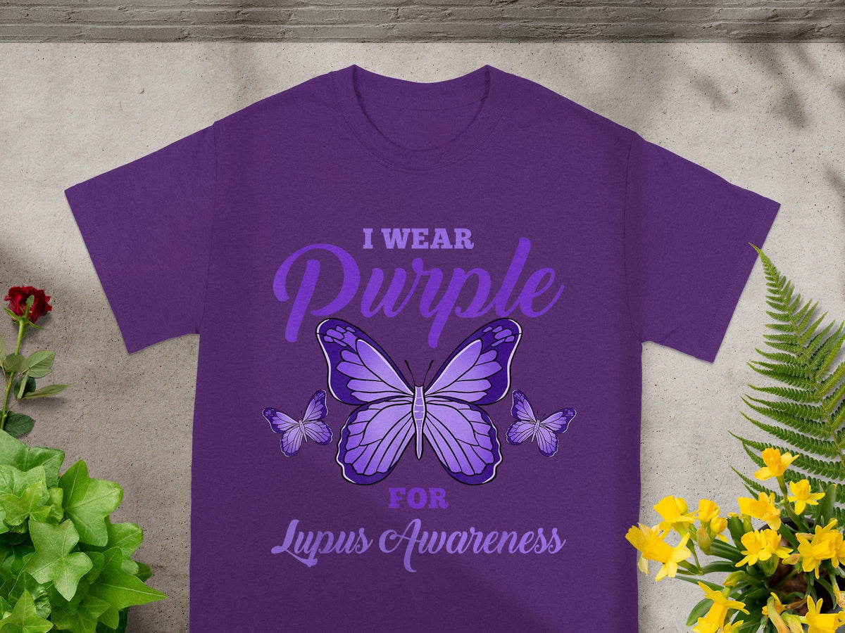 I Wear Purple For Lupus Awareness Butterfly Shirt