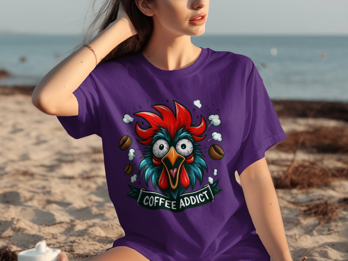 Funny Coffee Addict Rooster Graphic T-Shirt