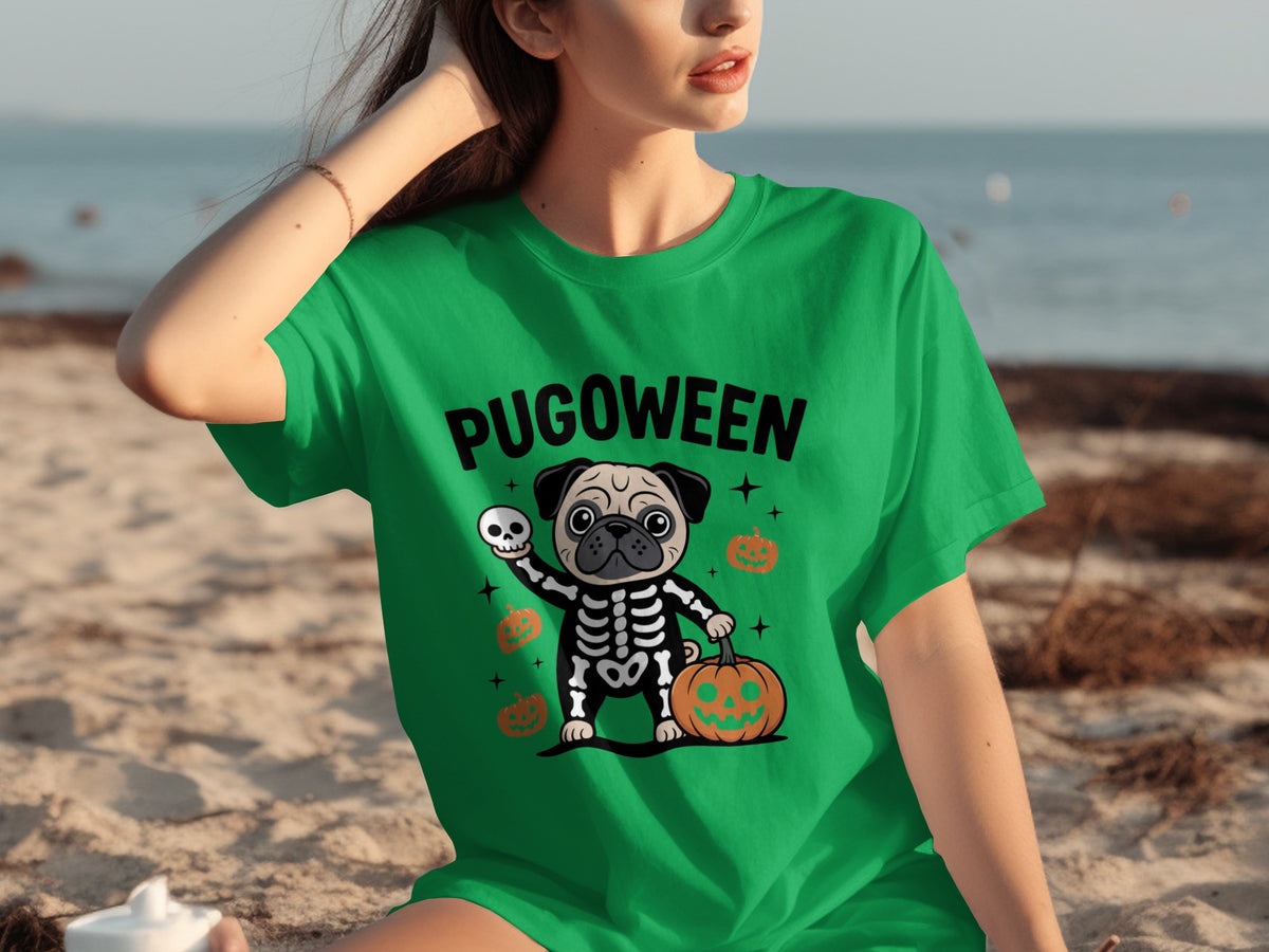 Pugoween Skeleton Pug Halloween T-shirt perfect for Halloween fun