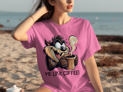 Me Like Coffee Funny Cartoon Graphic T-Shirt