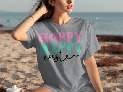 Hoppy Happy Easter Graphic T-Shirt For Spring Fashion