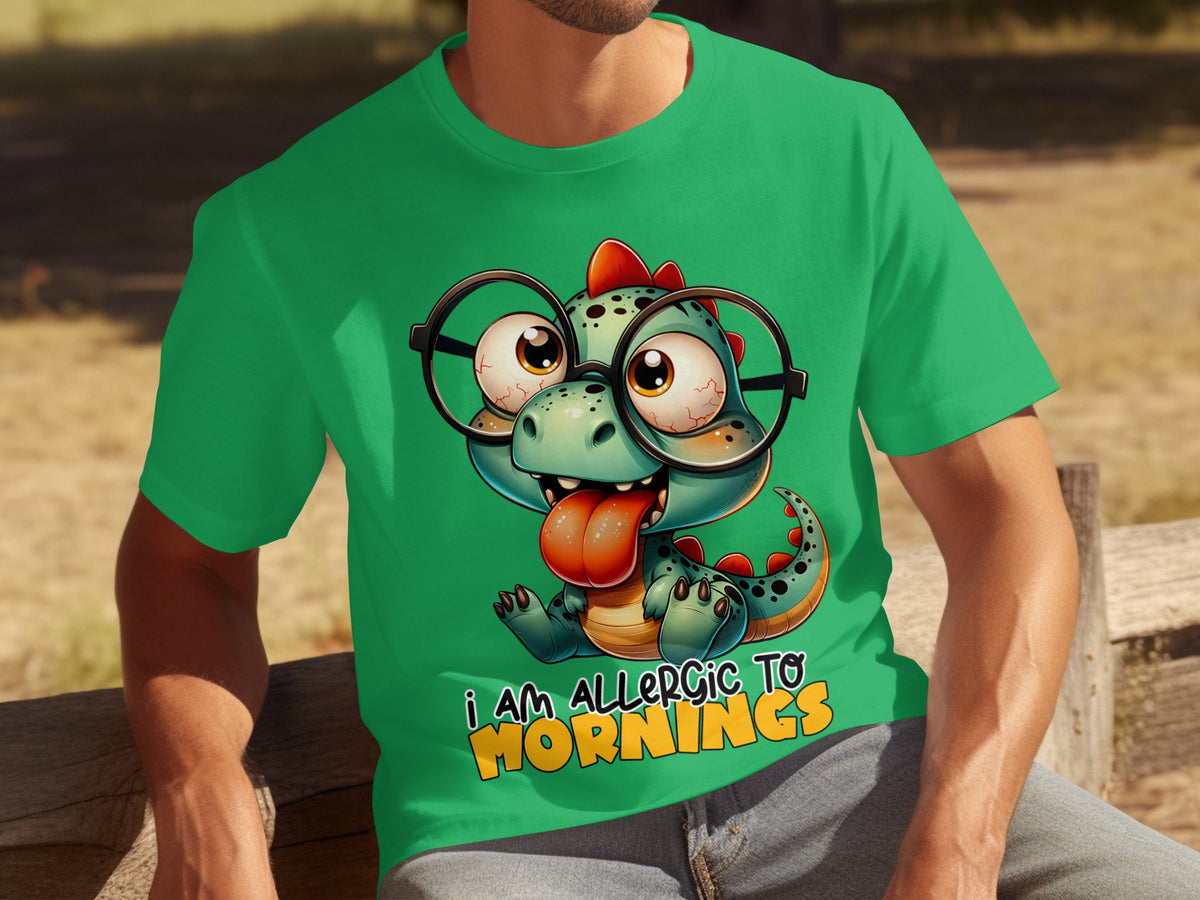 I Am Allergic To Mornings Dinosaur Graphic Shirt