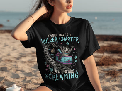 Roller Coaster Screaming Fun Graphic Tee Shirt
