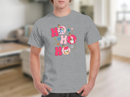 Cute Ho Ho Ho T-Shirt with Festive Cartoon Print