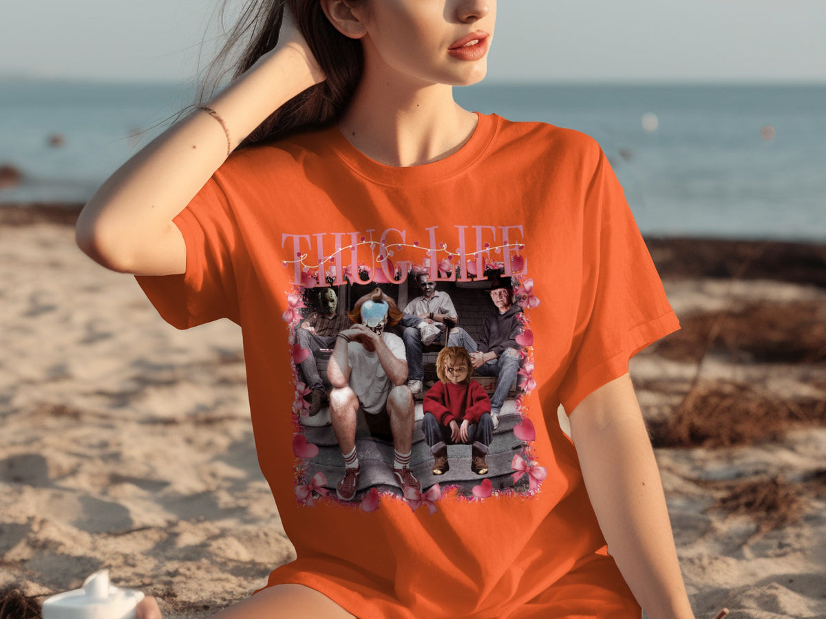 Thug Life Graphic Print Orange Shirt