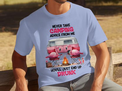 Funny Flamingo Camping T-shirt Drunk Humor Novelty Tee