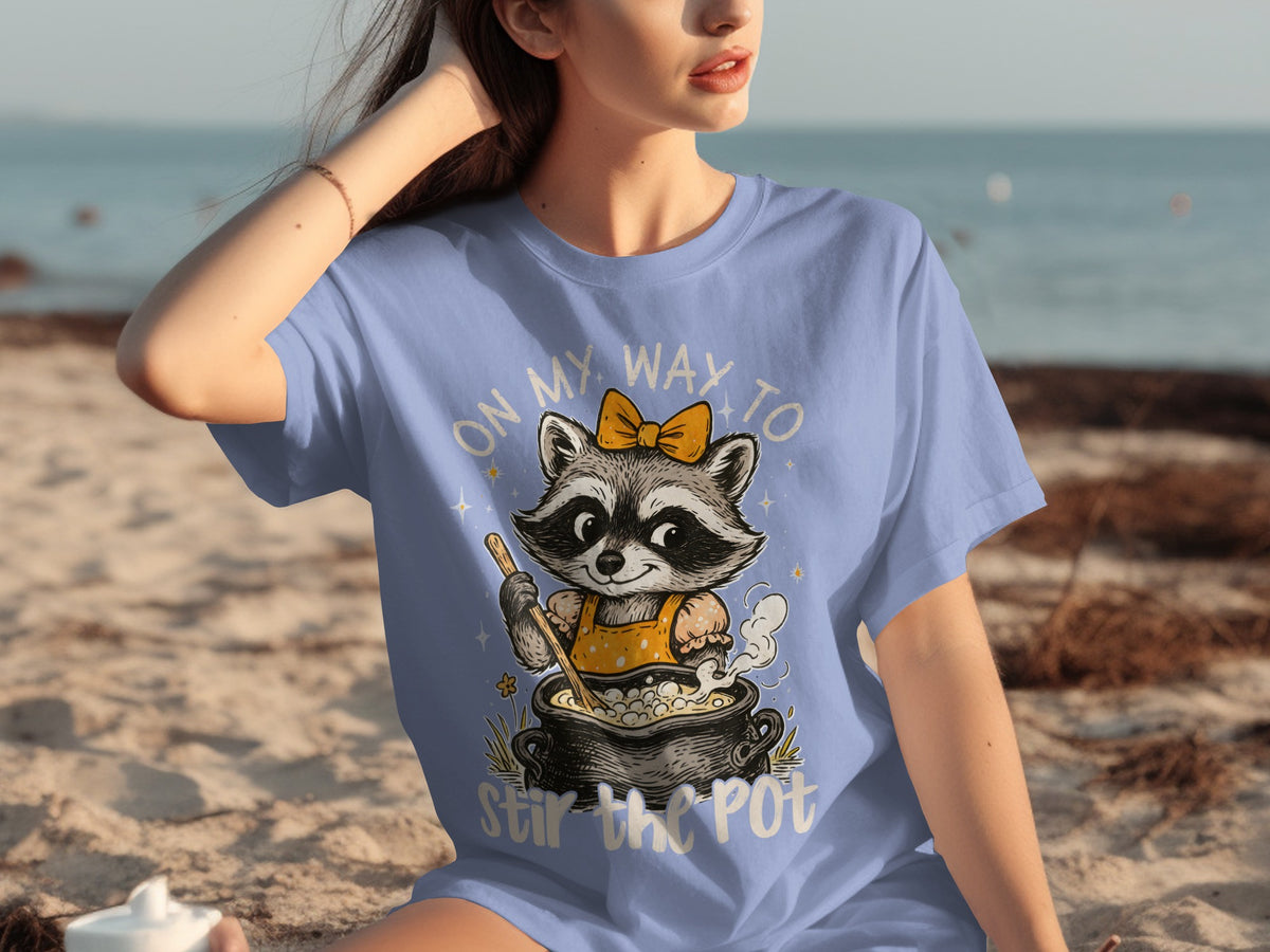 On My Way to Stir the Pot Raccoon Graphic Tee