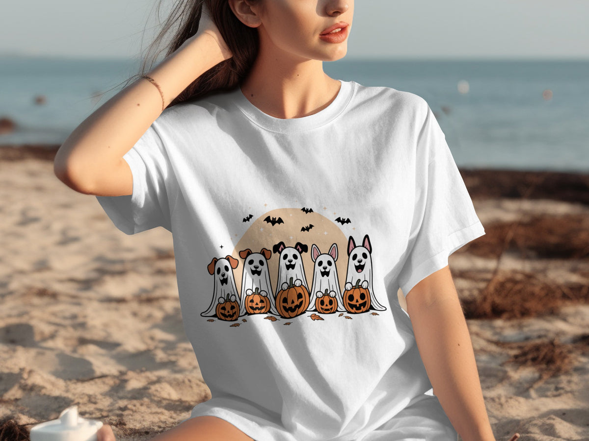 Halloween Dog Ghosts Spooky Pumpkins T-Shirt