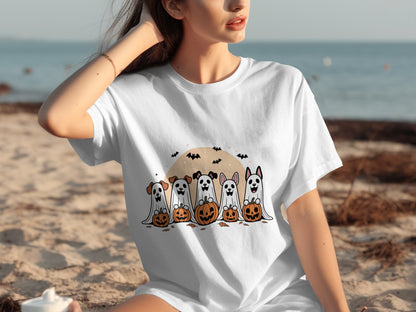 Halloween Dog Ghosts Spooky Pumpkins T-Shirt