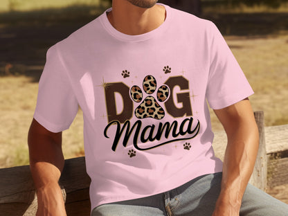 Dog Mama T-Shirt with Leopard Paw Print Design