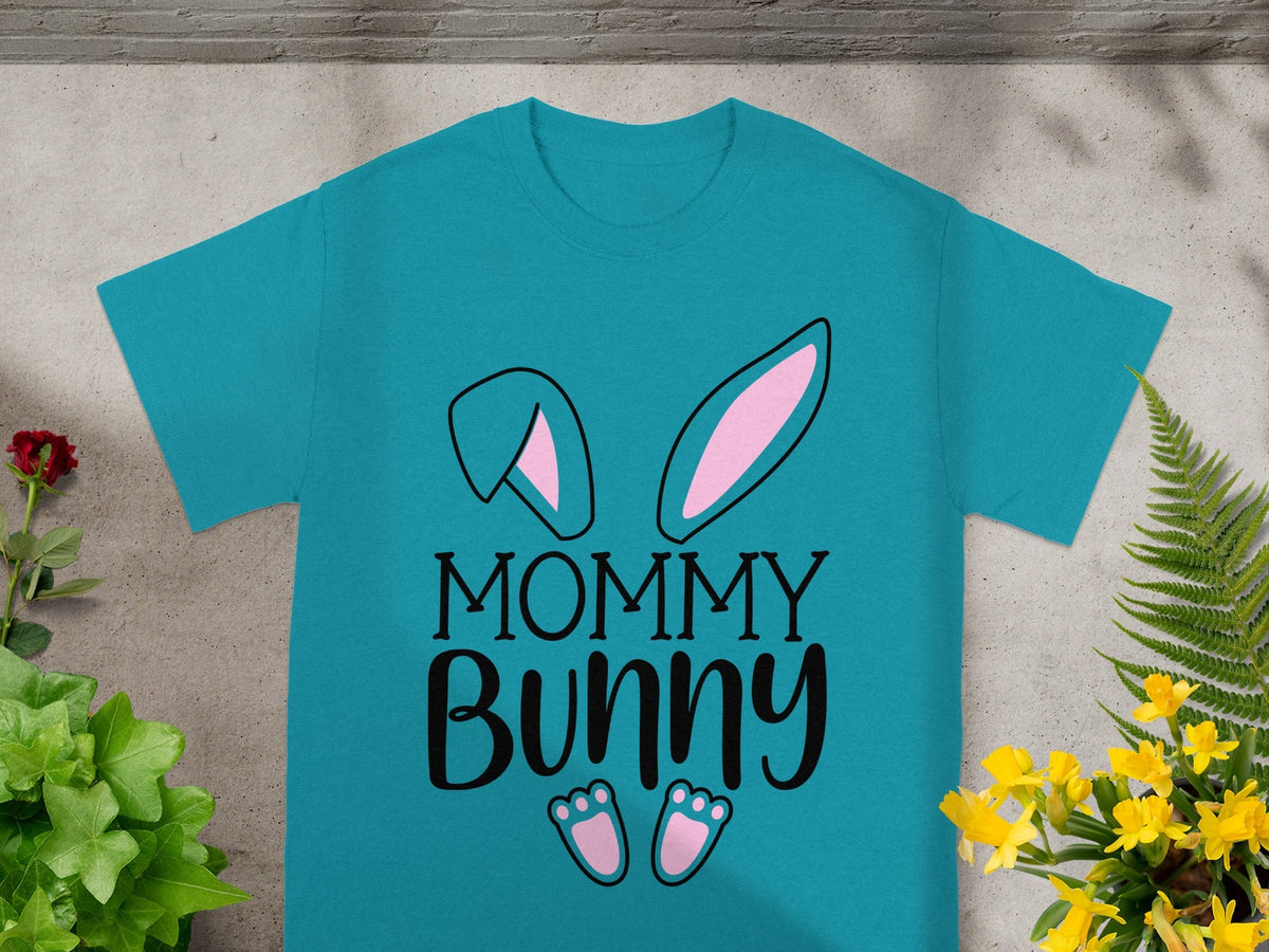 Cute Mommy Bunny Design Teal Graphic T-shirt