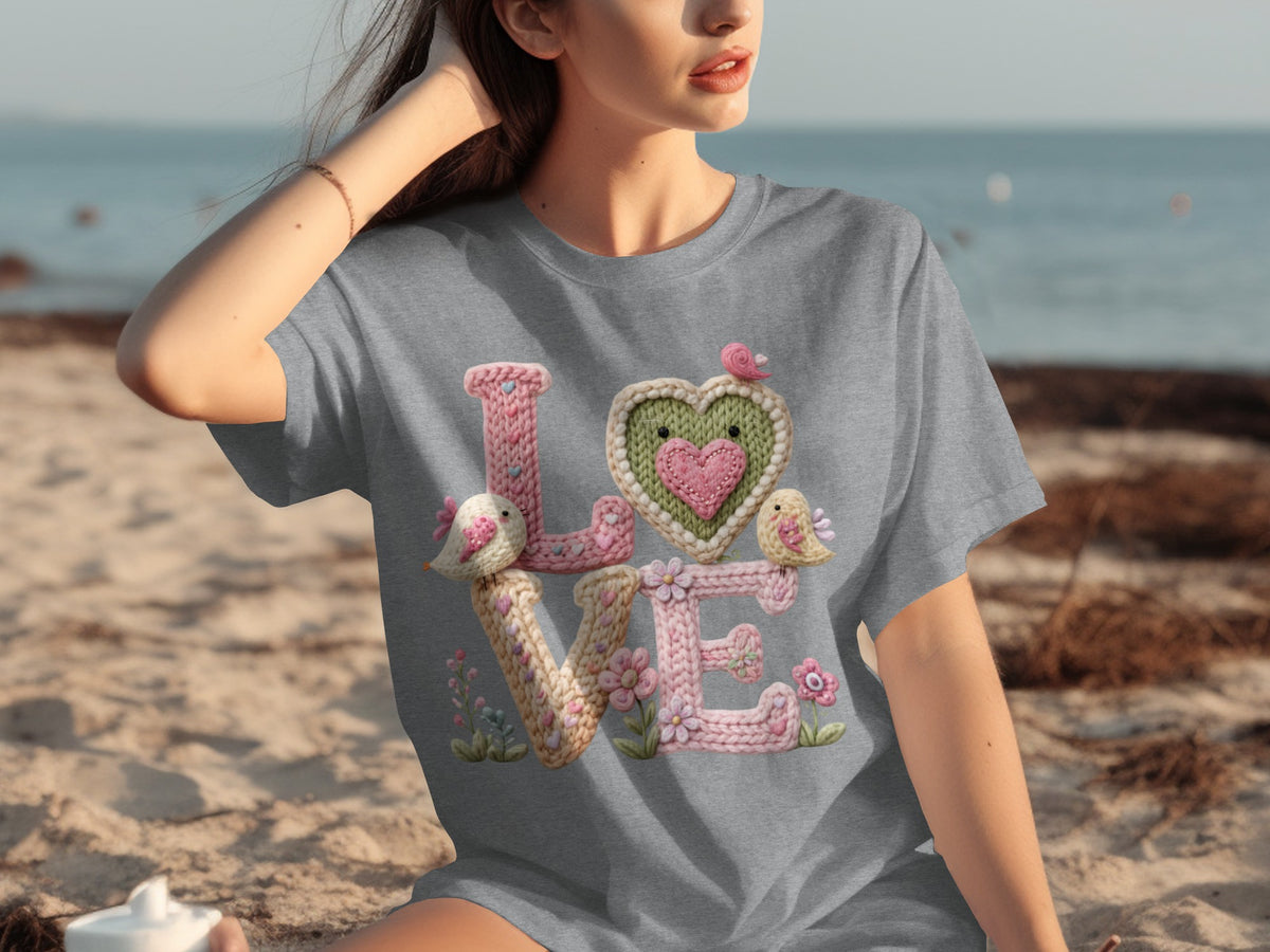 Love Graphic T-shirt with Adorable Bird Design